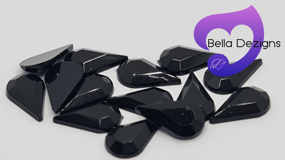 JET BLACK - 10x6mm Acrylic Tear Drop Flatback Rhinestone
