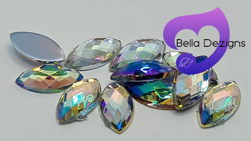 CLEAR AB - 12x6mm Acrylic Horse Eye Flatback Rhinestone