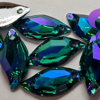 BLUE ZIRCON AB - 20x9mm Resin Leaf Shape Flatback Rhinestone