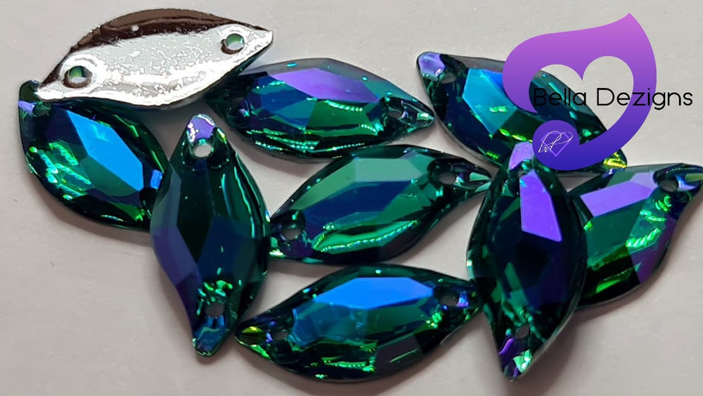 BLUE ZIRCON AB - 20x9mm Resin Leaf Shape Flatback Rhinestone