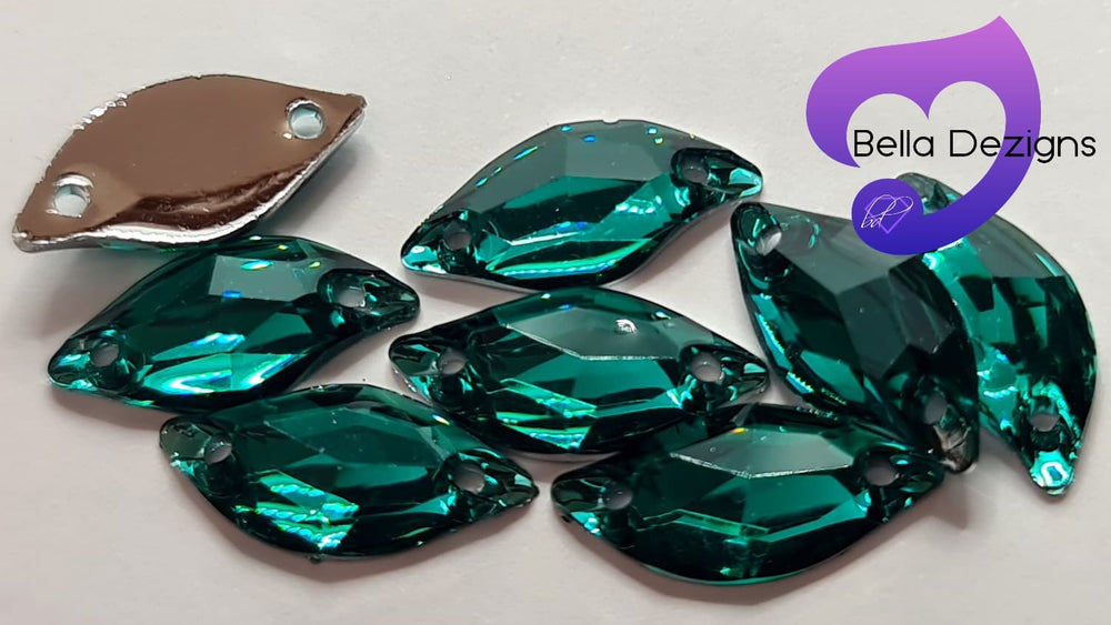 BLUE ZIRCON - 20x9mm Resin Leaf Shape Flatback Rhinestone