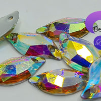 CLEAR AB - 20x9mm Resin Leaf Shape Flatback Rhinestone