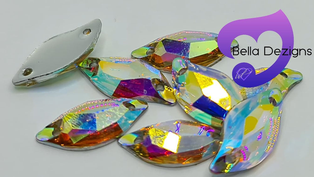 CLEAR AB - 20x9mm Resin Leaf Shape Flatback Rhinestone