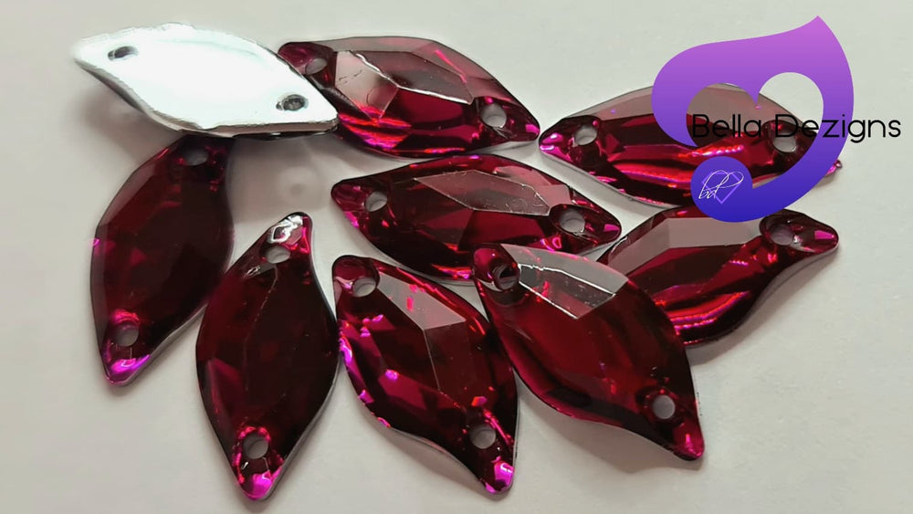 FUCHSIA - 20x9mm Resin Leaf Shape Flatback Rhinestone