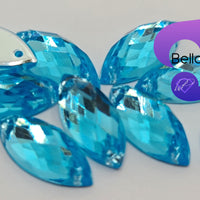 AQUAMARINE - 15x7mm Acrylic Horse Eye Flatback Rhinestone