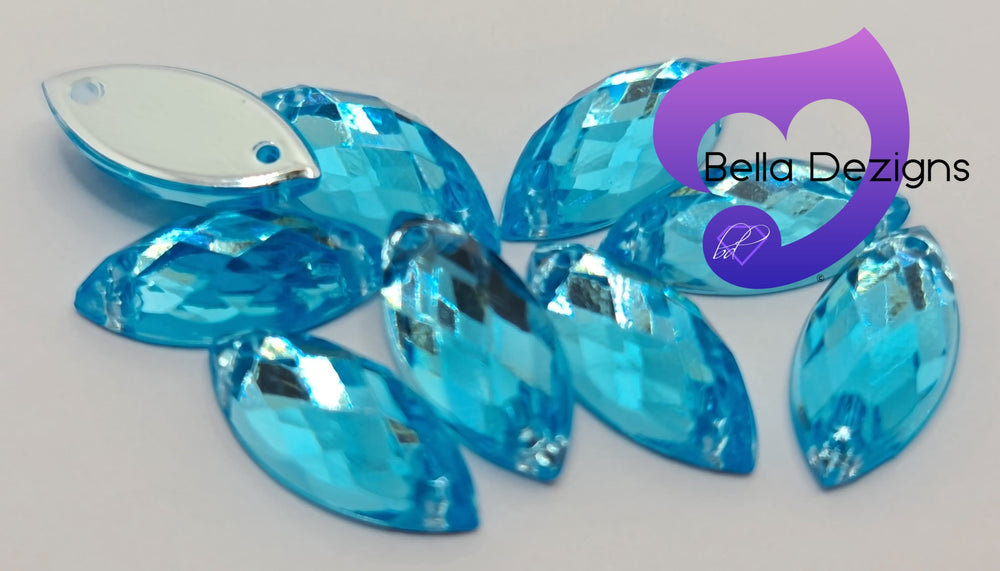 AQUAMARINE - 15x7mm Acrylic Horse Eye Flatback Rhinestone