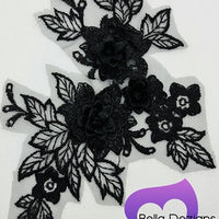 BLACK - Lace Applique Motif - 3D 3 Flower