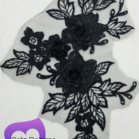BLACK - Lace Applique Motif - 3D 3 Flower