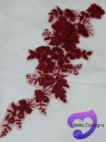 BURGUNDY - Lace Applique Motif - Embroided Sequin

