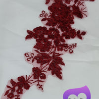 BURGUNDY - Lace Applique Motif - Embroided Sequin