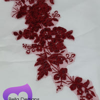 BURGUNDY - Lace Applique Motif - Embroided Sequin