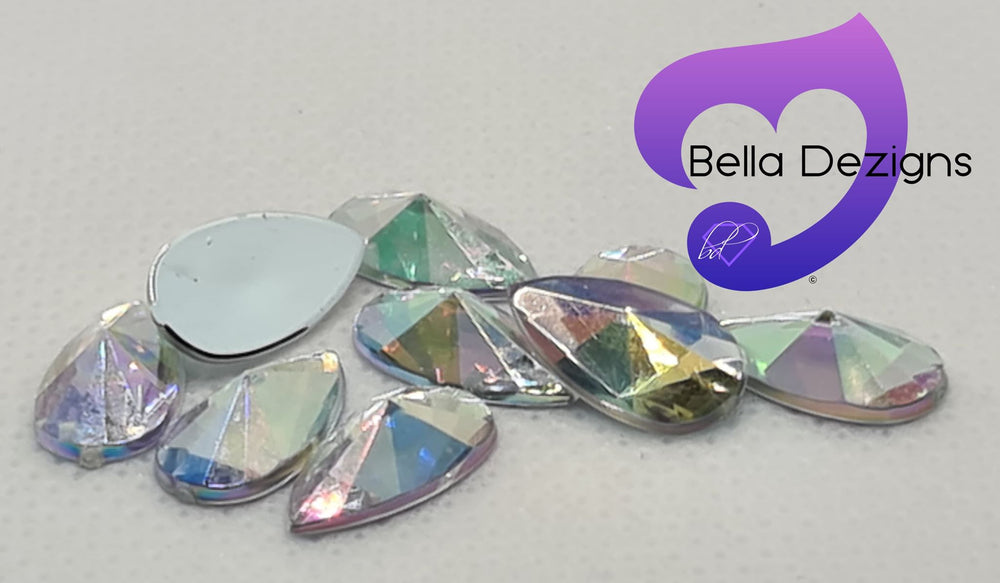 CLEAR AB - 13x8mm Acrylic Tear Drop Flatback Rhinestone