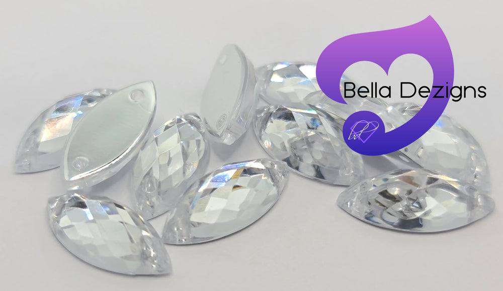 CRYSTAL CLEAR - 15x7mm Acrylic Horse Eye Flatback Rhinestone