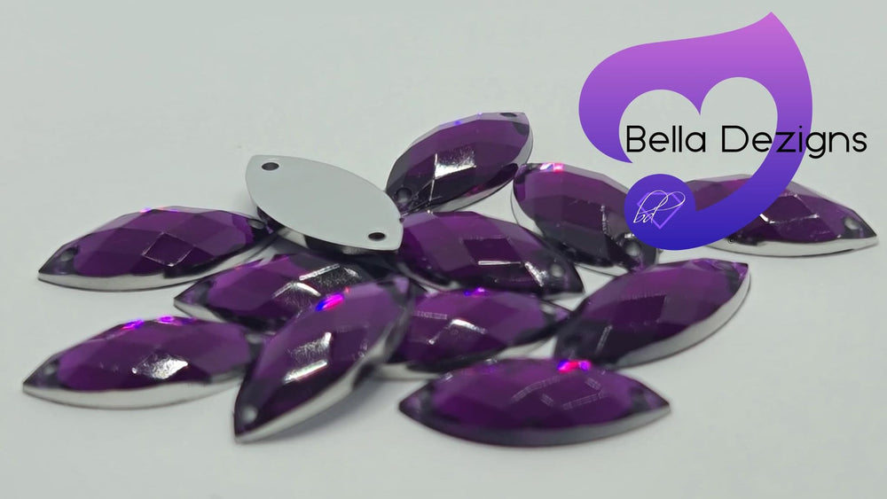 DARK AMETHYST - 15x7mm Acrylic Horse Eye Flatback Rhinestone