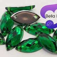 EMERALD - 15x7mm Acrylic Horse Eye Flatback Rhinestone