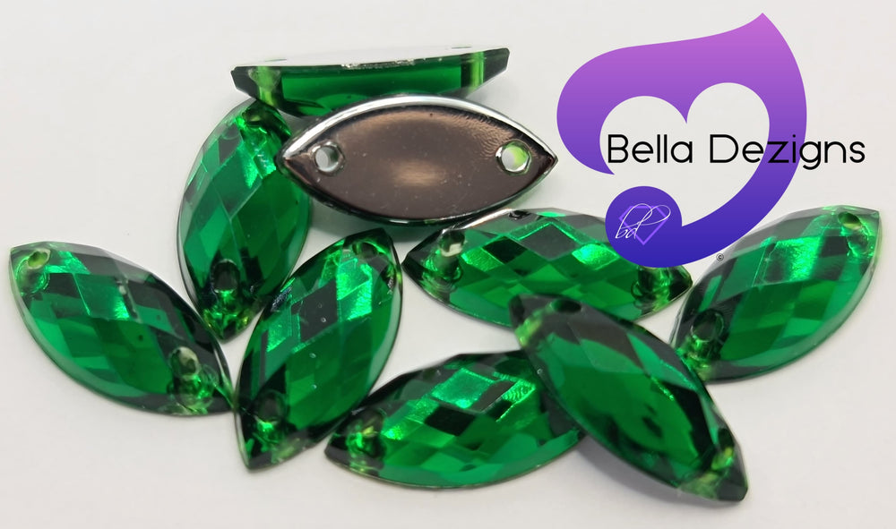 EMERALD - 15x7mm Acrylic Horse Eye Flatback Rhinestone