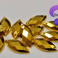 GOLD - 15x7mm Acrylic Horse Eye Flatback Rhinestone