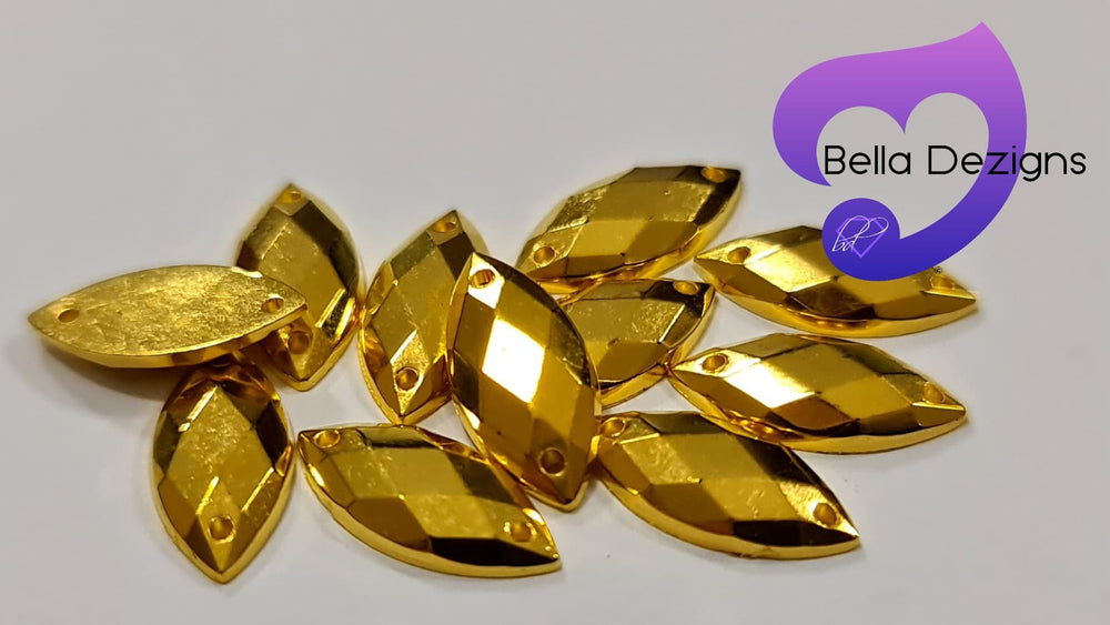 GOLD - 15x7mm Acrylic Horse Eye Flatback Rhinestone