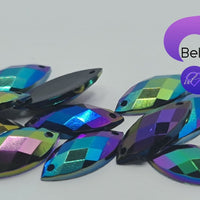 JET BLACK AB - 15x7mm Acrylic Horse Eye Flatback Rhinestone