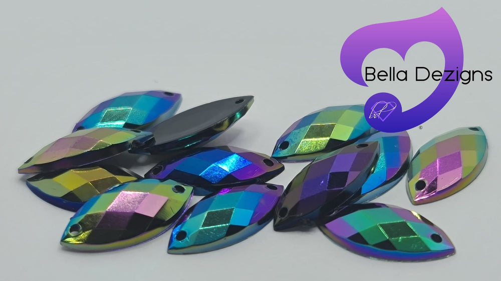 JET BLACK AB - 15x7mm Acrylic Horse Eye Flatback Rhinestone