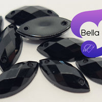 JET BLACK - 15x7mm Acrylic Horse Eye Flatback Rhinestone