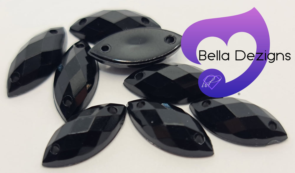 JET BLACK - 15x7mm Acrylic Horse Eye Flatback Rhinestone