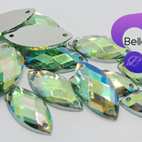 LIGHT PERIDOT AB - 15x7mm Acrylic Horse Eye Flatback Rhinestone