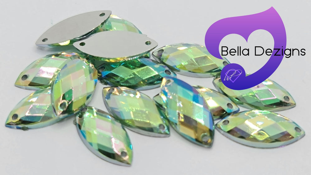 LIGHT PERIDOT AB - 15x7mm Acrylic Horse Eye Flatback Rhinestone