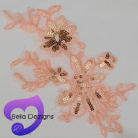 LIGHT PINK - Lace Applique Motif - Sequined Venise Lace