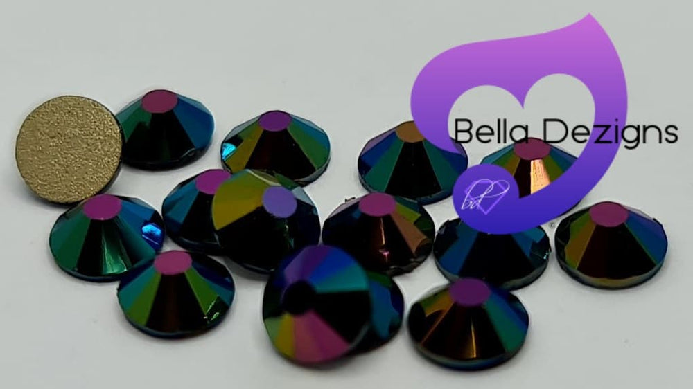 PEACOCK FEATHER (GOLD BACK) - Non Hotfix Flatback Crystal Rhinestones