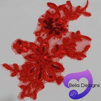 RED - Lace Applique Motif - Sequined Bridal Lace