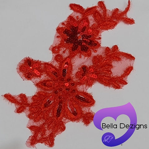 RED - Lace Applique Motif - Sequined Bridal Lace