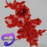 RED - Lace Applique Motif - Sequined Bridal Lace
