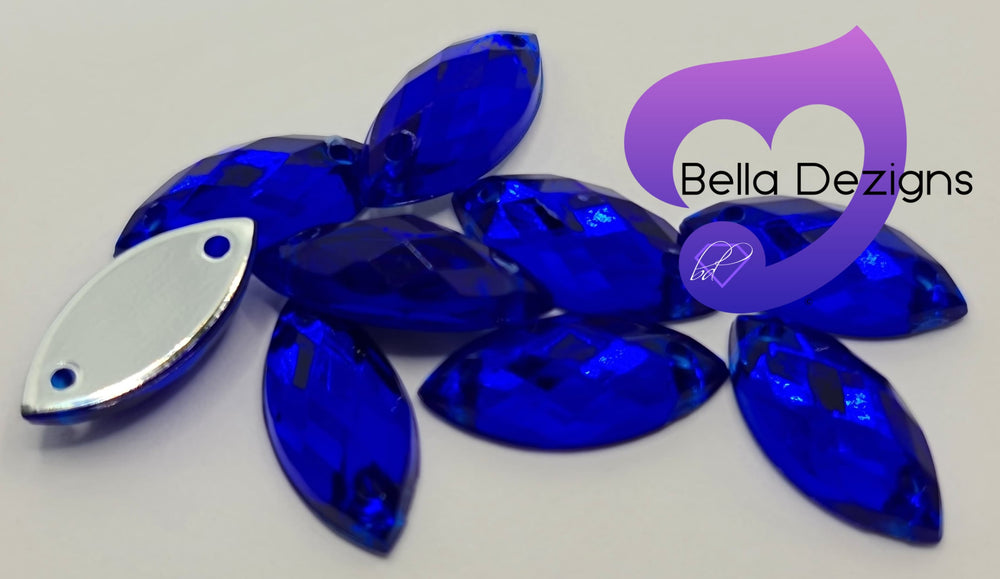 SAPPHIRE - 15x7mm Acrylic Horse Eye Flatback Rhinestone