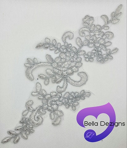 SILVER - Lace Applique Motif - Bridal Flower