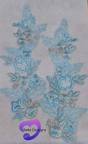 LIGHT BLUE - Lace Applique Motifs - Leaf Sparkle