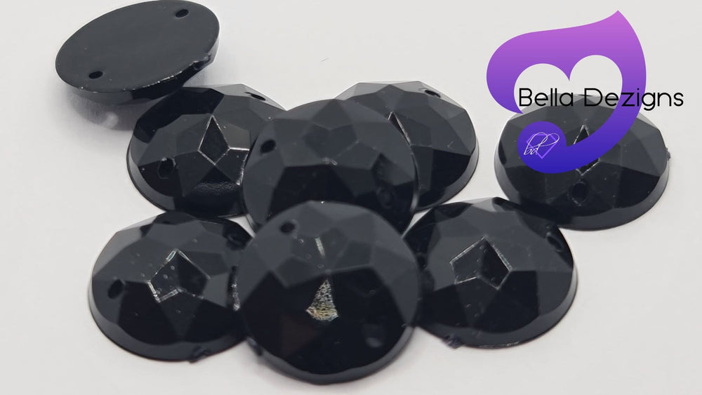 JET BLACK - 12mm Strass Diamond Acrylic Flatback Rhinestone