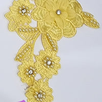 YELLOW - Lace Applique Motif - 3D 5 Flower Pearl
