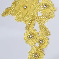 YELLOW - Lace Applique Motif - 3D 5 Flower Pearl